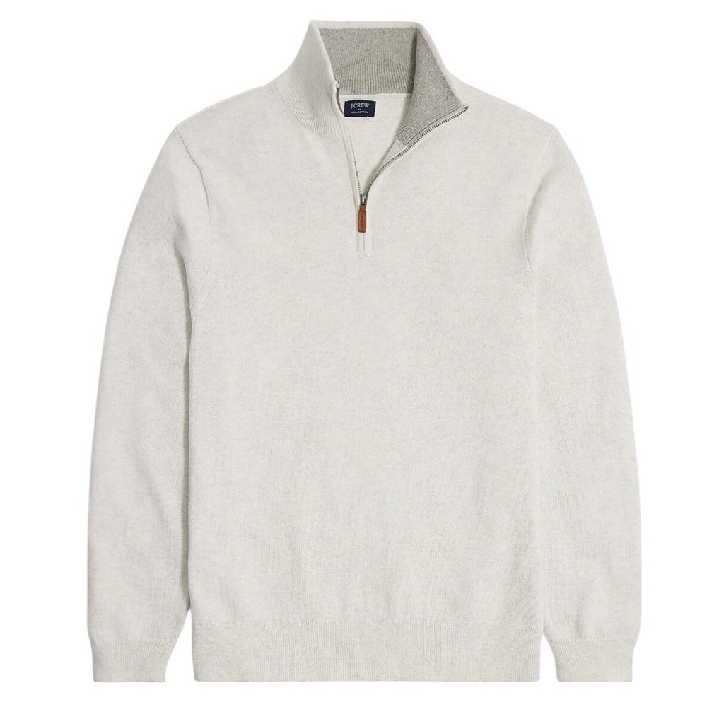NWT J. Crew Mens 100% Cotton 1/4 Zip Sweater Size XL Heather Mist Casual Preppy